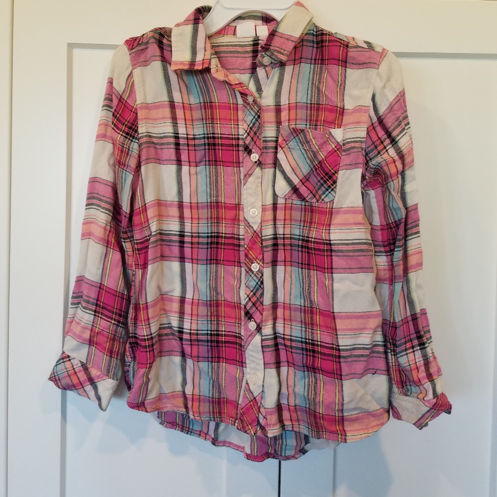 Gap girls flannel button down LS shirt
